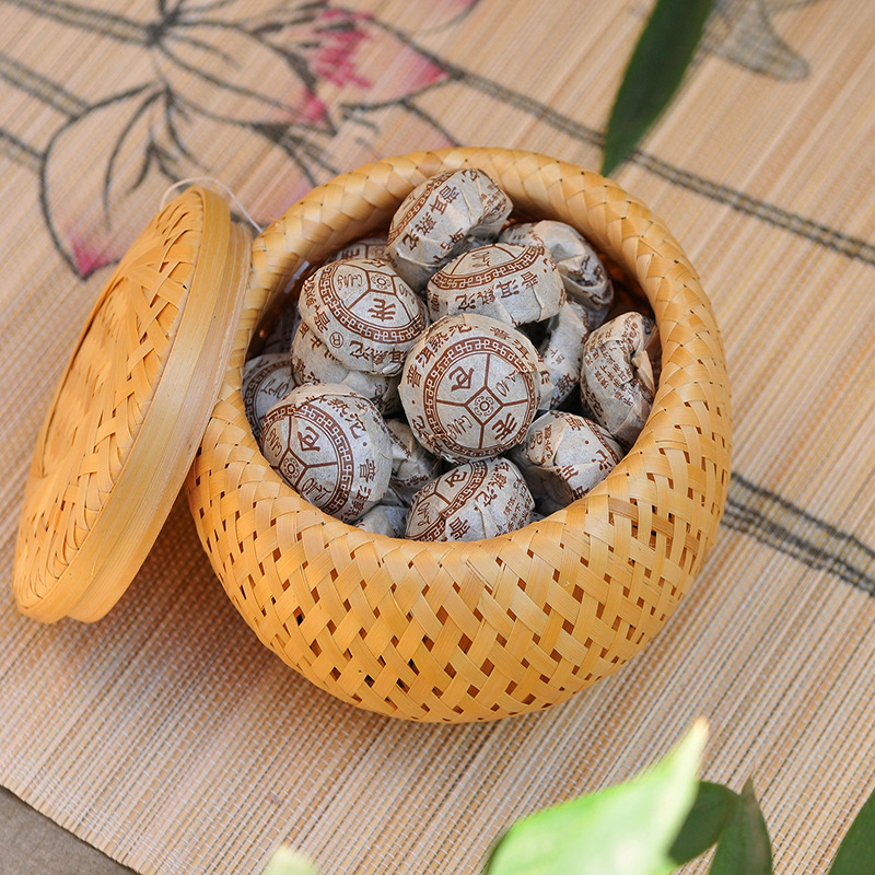Woven Basket Set - Bamboo woven small basket double-layer hollow