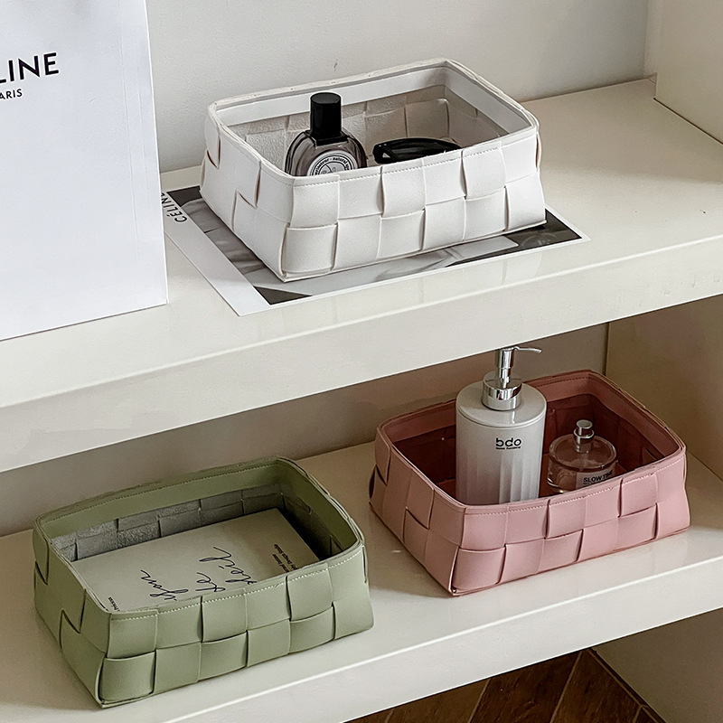 Woven Basket Set - Simple Leather Woven Storage Basket Key