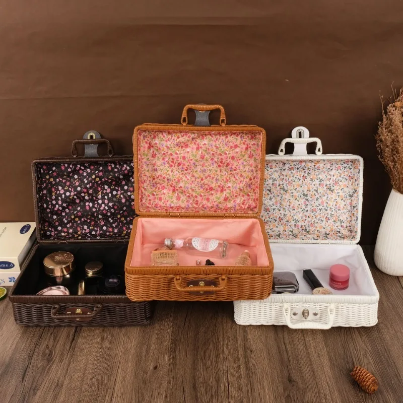 Woven Basket Set - Handmade Wicker Suitcase Portable Dust-proof Round